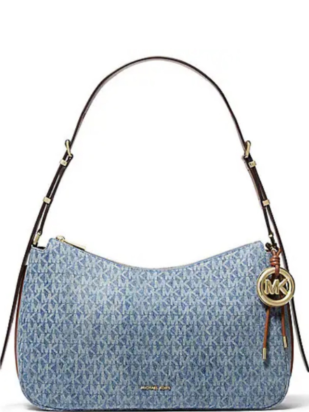 Michael Kors NOLITA Med. Denim Shoulder Bag in Light Blue with Gold Hardware